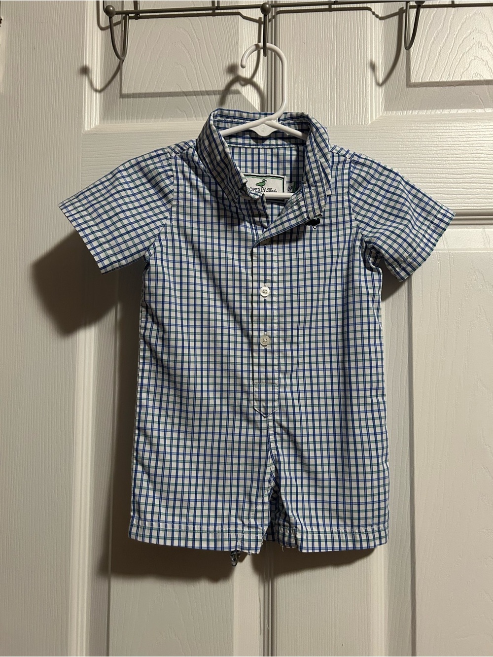 Properly Tied Blue, Green, and White Short-Sleeve Baby Romper